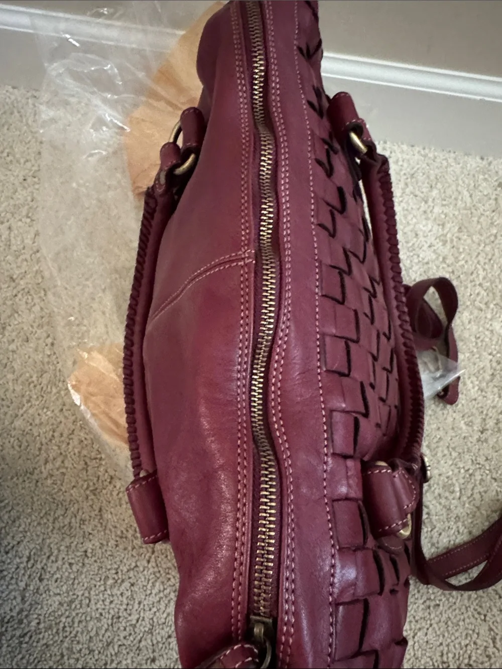 Sundance burgundy woven leather shoulder bag - Italy